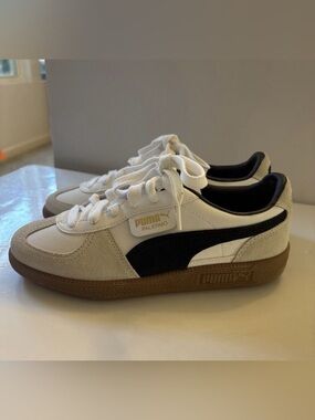 Puma Palermo Size 6 Youth Shoes White Black Grey Gum Low Sneakers 397647-01